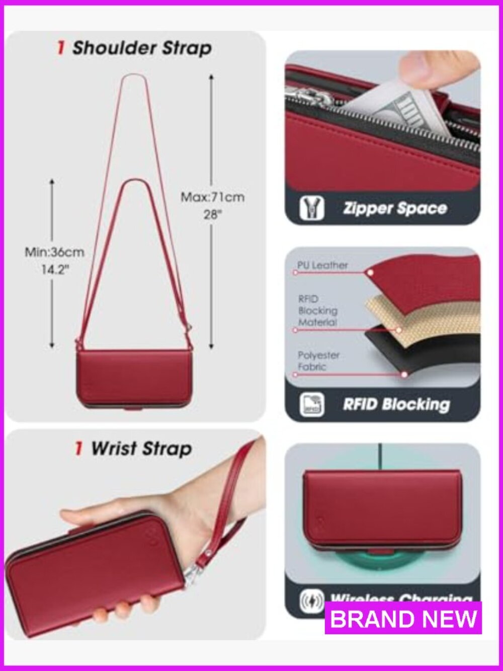 Crossbody Wallet Case for iPhone 17 with Card Slots & Kickstand - Picture 4 of 6
